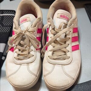 Adidas White Sneakers with Pink Stripes
